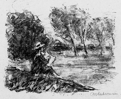 Tekende jongeling in het landschap door Max Liebermann